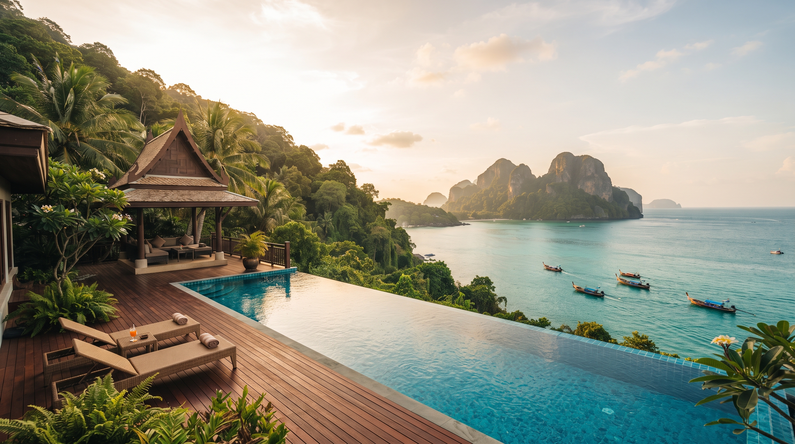 A clifftop villa pool overlooking the Andaman Sea at Koh Phi Phi, Thailand